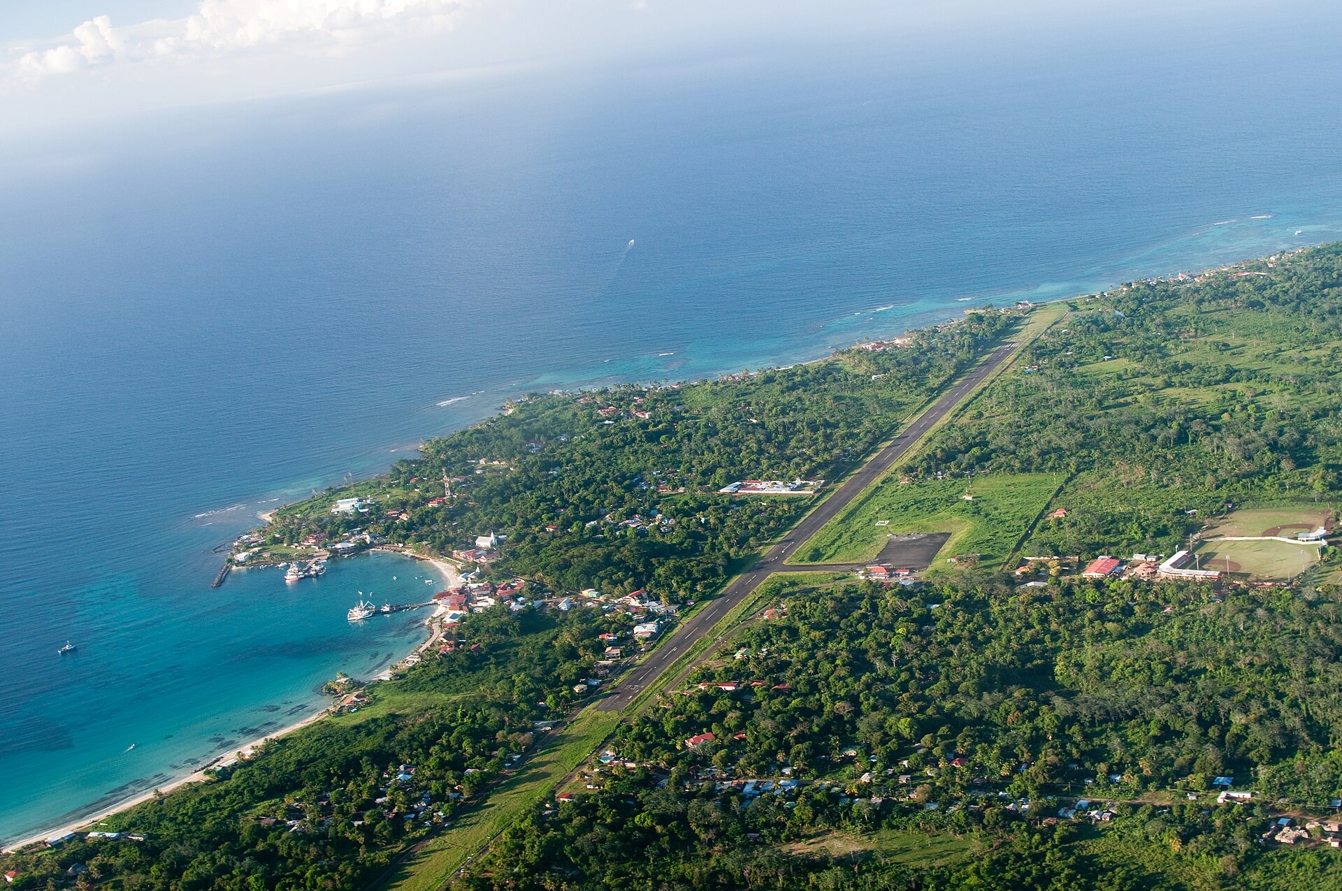 Aerial view of the coast of Big Corn Island in the Nicaraguan Caribbean