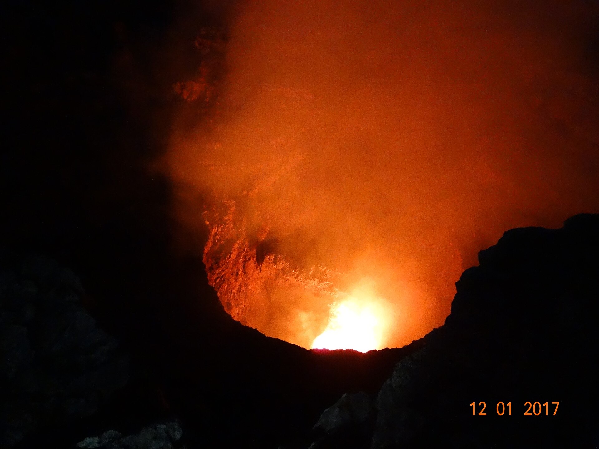 The Santiago crater of Masaya volcano in Nicaragua with its glowing vent