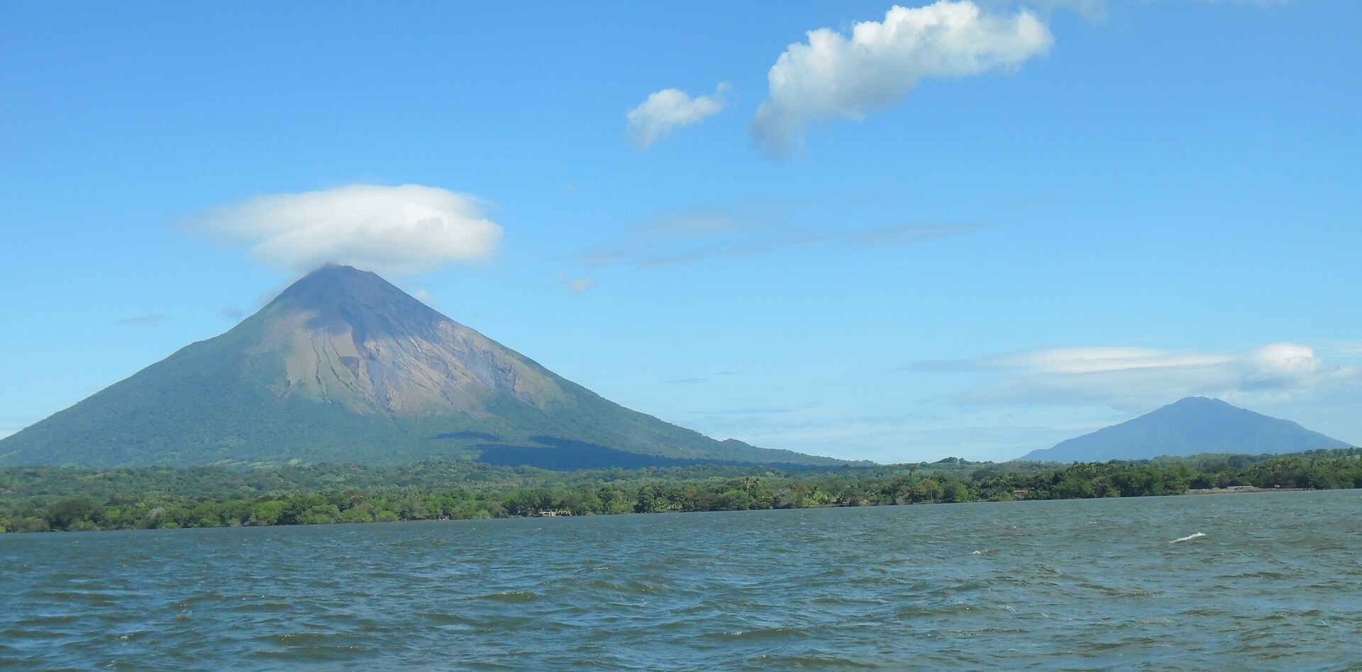 The volcanoes Concepcion and Maderas on Ometepe island seen across Lake Nicaragua