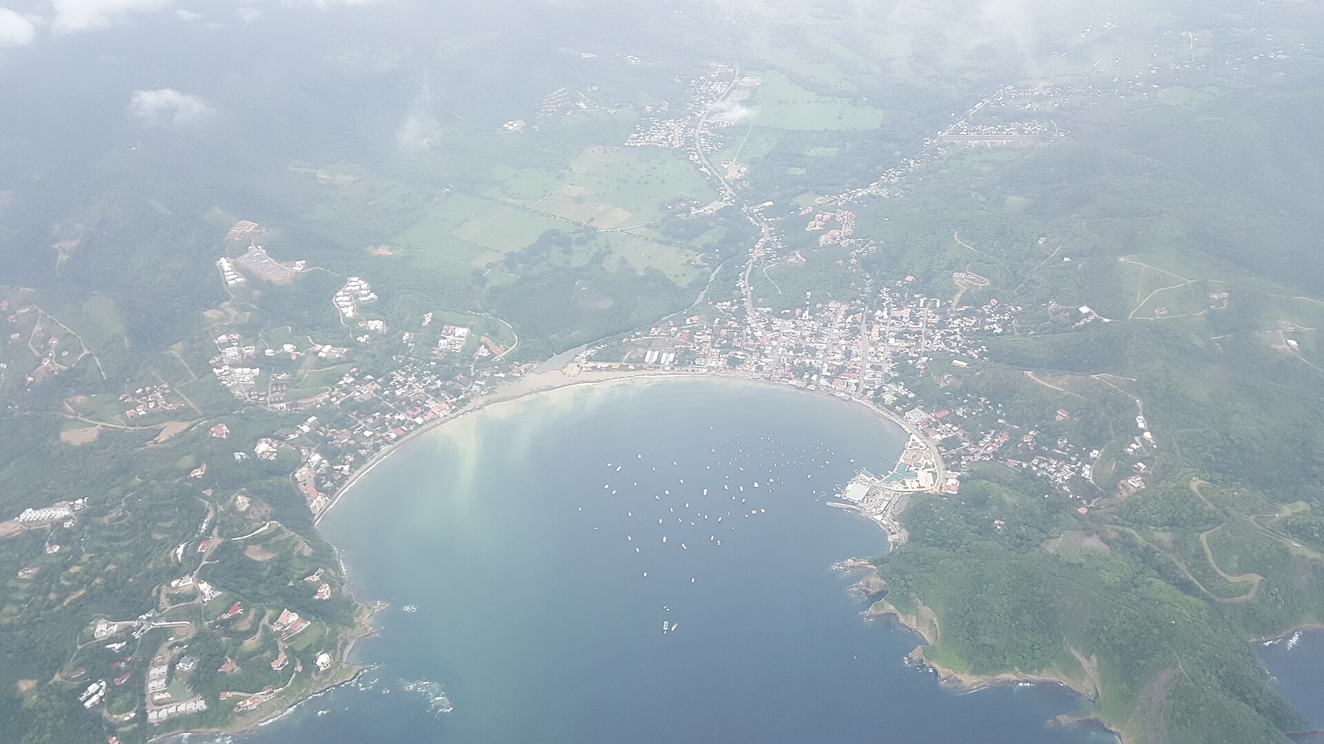 Aerial view of the crescent bay of San Juan del Sur on the Pacific coast of Nicaragua